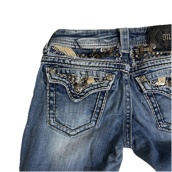 MISS ME Jeans Womans 26 Blue Low Rise Boot Cut Rhinestone Western Y2K - Picture 5 of 13